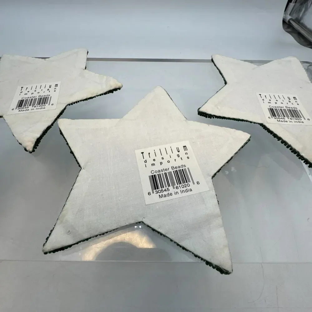 4 Trillium Design Imports Coasters Green Christmas Star Beaded NWT